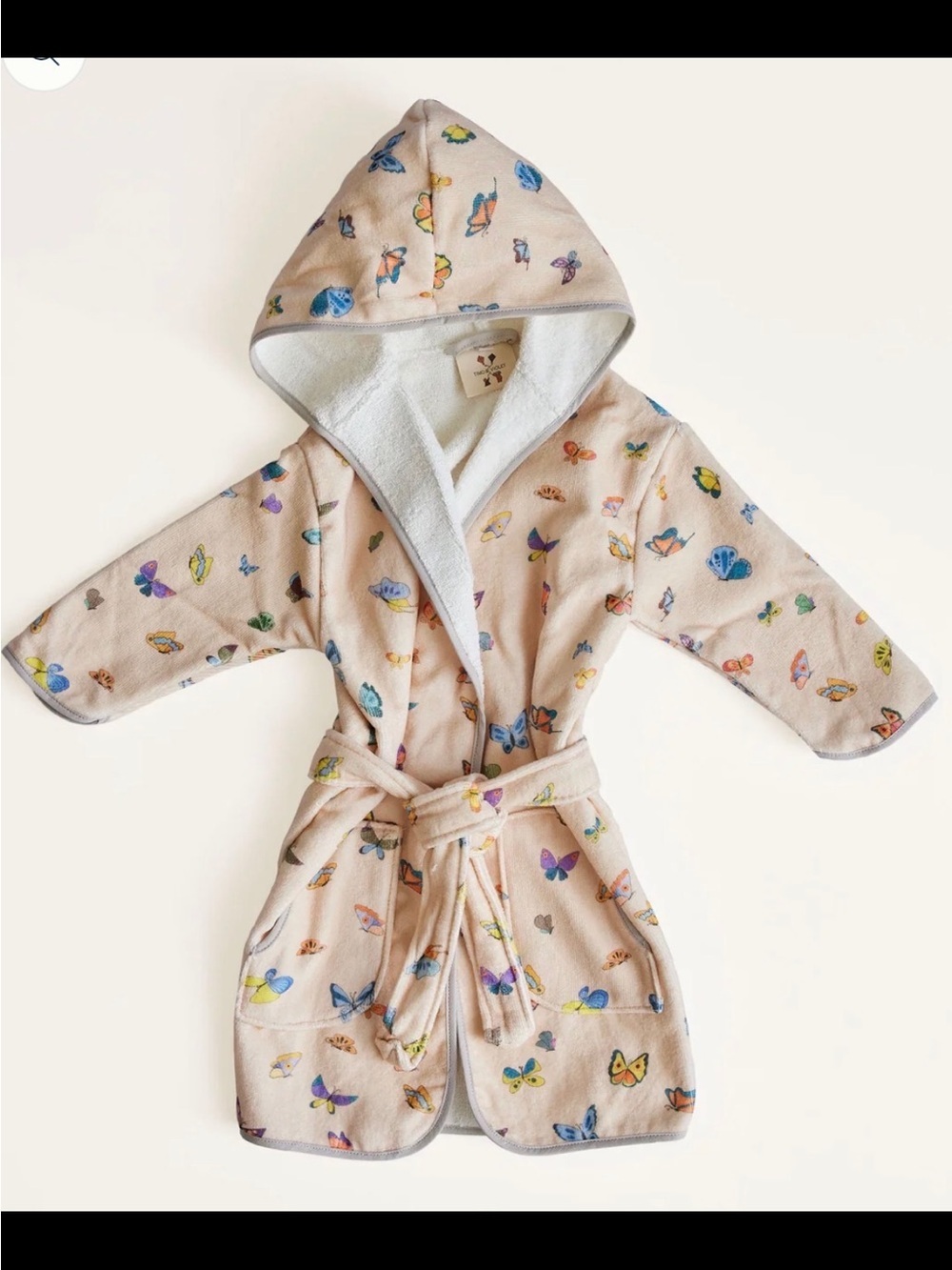 🦋 Timo & Violet Butterfly Hooded Bathrobe 1-2Y Velour Terry